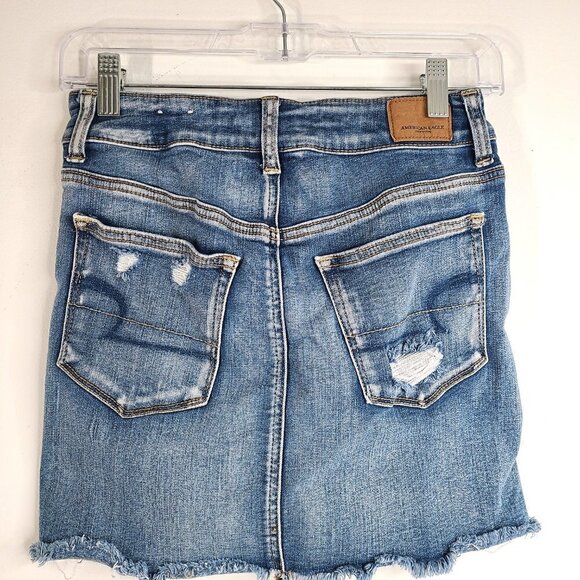 American Eagle Next Level Stretch Distressed Denim Skirt Y2K - Picture 3 of 8